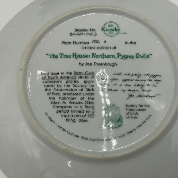 2 Vtg Knowles Owl Plates Joe Thornbrugh PEEK-A-WHOO & The Tree House - Picture 4 of 5
